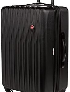SwissGear 8018 Hardside Expandable Luggage with Spinner Wheels, Black, Checked-Medium 24-Inch