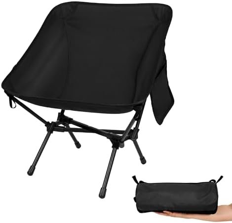 Ultralight Camping Chair, Portable Folding Backpacking Chair, Compact Camping Chair with Carry Bag for Outdoor Camp Hiking Backpack Beach Travel (Black)