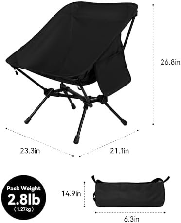 Ultralight Camping Chair, Portable Folding Backpacking Chair, Compact Camping Chair with Carry Bag for Outdoor Camp Hiking Backpack Beach Travel (Black) - Image 3