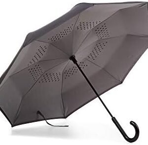 Totes InBrella - Reverse Close Umbrella with Invisible Water Repellent Coating - Auto Close, Inverted, Dripless, and Stormproof for Rainy Weather