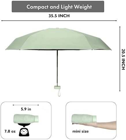 Mini Umbrella for Travel, Small Umbrella for Purse with Case for Sun and Rain, Sun Umbrella with UV Protection, Lightweight & Compact Umbrella for Women Men Kids(Green) - Image 3