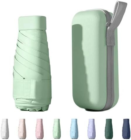 Mini Umbrella for Travel, Small Umbrella for Purse with Case for Sun and Rain, Sun Umbrella with UV Protection, Lightweight & Compact Umbrella for Women Men Kids(Green)