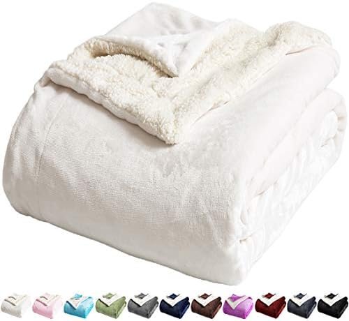 LBRO2M Sherpa Fleece Bed Blanket King Size Super Soft Plush Warm Cozy Fluffy Microfiber Couch Throw Velvet Double Reversible Blankets,Ivory