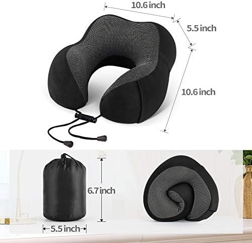 Travel Pillow 100% Memory Foam Pillow, Neck Pillow for Airplane, Neck & Head Support Pillow for Sleeping Rest & Car, Travel Pillows Kit with Storage Bag, Sleep Mask and Earplugs Black - Image 2