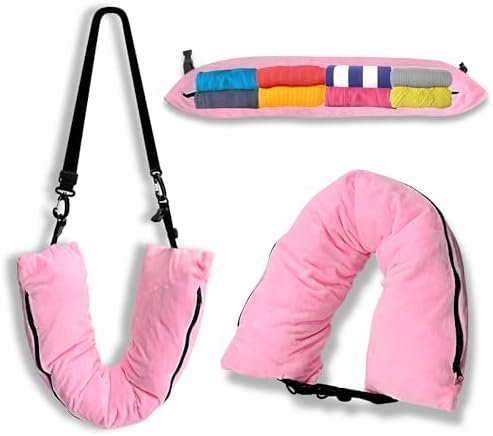 Travel Neck Pillow Stuffable with Clothes,Stuffable Neck Pillow for Traveling,Fillable Travel Neck Pillow Extra Storage Bag,Soft Velvet Neck Pillow Case Cover,Packable for Airplane Travel Essentials