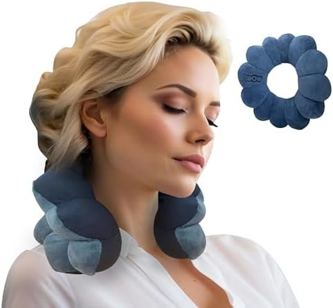 Total Pillow Donut Pillow for Airplane & Travel, Sleeping Neck Pillow, Microbead Comfortable Pillow for Neck, Head, Back, Lumbar & Pelvic Support, Twists to Many Positions - Blue
