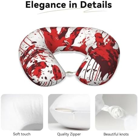 Travel Pillow Bloody Handprints Neck Rest Soft Comfortable Travel Neck Pillow U-Shaped Memory Foam Sleeping Rest Cushion Travel Accessories for Airplane Car and Office - Image 4