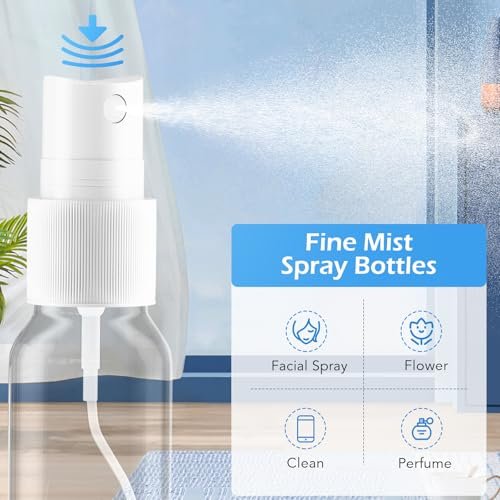Spray Bottles, 2oz/50ml Clear Empty Fine Mist Plastic Mini Travel Bottle Set, Small Refillable Liquid Containers with 2pcs Funnels and 24pcs Labels (6 Pack) - Image 2