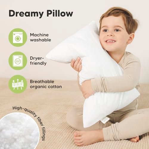 KeaBabies 2-Pack Toddler Pillow - Soft Organic Cotton Toddler Pillows for Sleeping, 13X18 Small Pillow for Kids,Kids Pillows for Sleeping,Kids Pillow for Travel,School, Nap,Age 2 to 5 (Soft White) - Image 4