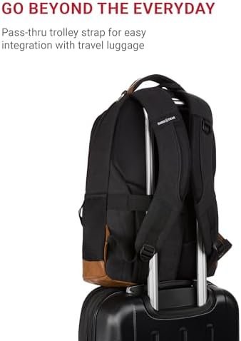 SwissGear Cecil 5505 Laptop Backpack, Black Canvas/Brown, 18-Inch - Image 4