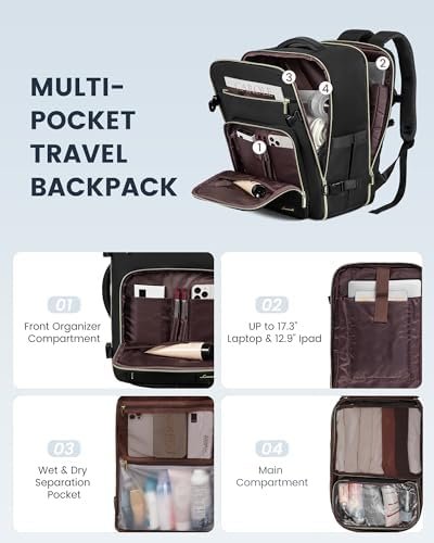 LOVEVOOK Travel Backpack For Women,40L Carry On Backpack Flight Approved,TSA Personal Item Travel Bag Fits 17 Inch Laptop,Business Weekender Overnight Daypack with Toiletry Bag and Cube,Black - Image 4