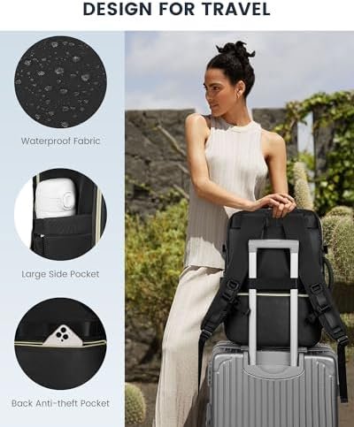 LOVEVOOK Travel Backpack For Women,40L Carry On Backpack Flight Approved,TSA Personal Item Travel Bag Fits 17 Inch Laptop,Business Weekender Overnight Daypack with Toiletry Bag and Cube,Black - Image 6