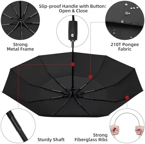 TradMall Travel Umbrella, 42/45 Inches Double Vented Canopy Windproof Automatic Strong Compact Folding Umbrellas for Rain Women and Men - Image 5