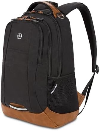 SwissGear Cecil 5505 Laptop Backpack, Black Canvas/Brown, 18-Inch