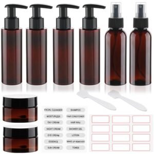 Travel Bottles for Toiletries 8 Pack TSA Approved 3.4oz/100ml Refillable Containers Empty Travel Size Bottles kit Cosmetic, Lotion (Brown)