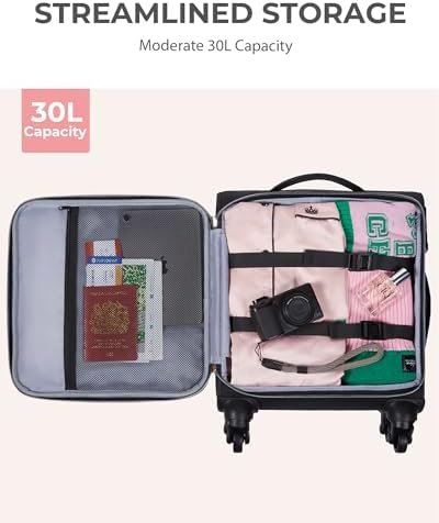 BAGSMART Underseat Carry On luggage Airline approved, 16-inch Softside Underseater Travel Suitcase with Spinner Wheels Lightweight Overnight Bag Small Rolling Carry-on for Women Men Weekender,Black - Image 5