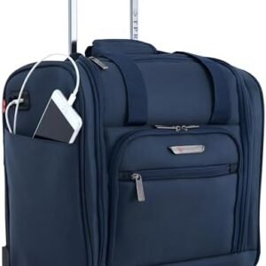 TPRC Smart Under Seat Carry-On Luggage with USB Charging Port, Navy Blue, Underseater 15-Inch