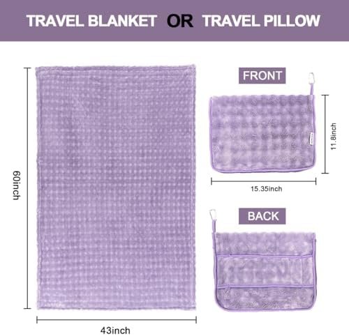 SOCHOW Travel Blanket for Airplane Train and Car, Soft Travel Blanket or Pillow 2 in 1 Compact with Portable Bag Pillowcase, Flight Blanket with Luggage Sleeve and Backpack Clip, Dusty Purple - Image 6