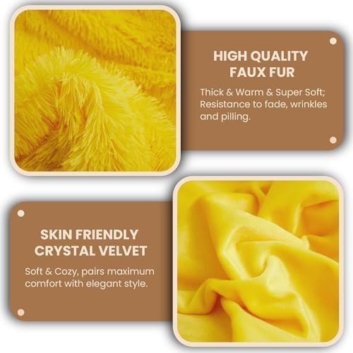 MEGO Faux Fur Travel Blanket for Airplane, Furry Plush Travel Blanket Airplane Compact with Bag, 2 in 1 Travel Pillow Blankets with Luggage Backpack, for Flight Car Camping (50 x 60 Inch, Yellow - Image 5