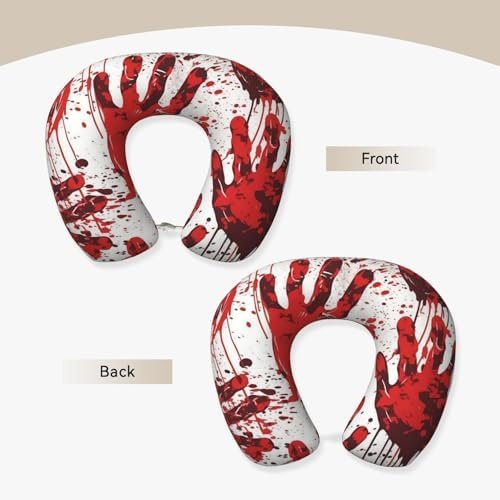 Travel Pillow Bloody Handprints Neck Rest Soft Comfortable Travel Neck Pillow U-Shaped Memory Foam Sleeping Rest Cushion Travel Accessories for Airplane Car and Office - Image 3