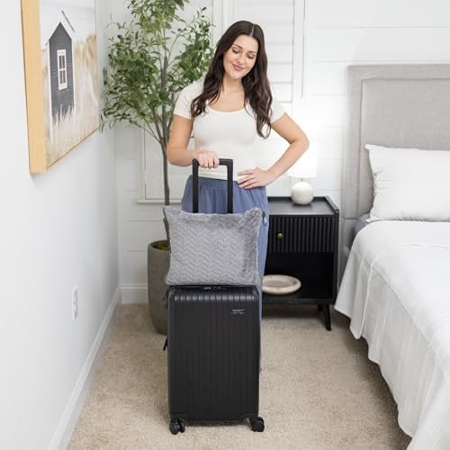 Camping Blanket Packable Soft Travel Blanket Pillow, Airplane Fleece, Luxurious Compact Design for Plane, Car, Camping, Flight Essentials & Travel Accessories in Elegant Grey Big Size 40x63 - Image 5