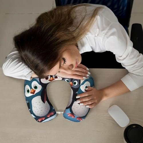 Travel Pillow Five Cute Penguins Neck Rest Soft Comfortable Travel Neck Pillow U-Shaped Memory Foam Sleeping Rest Cushion Travel Accessories for Airplane Car and Office - Image 7