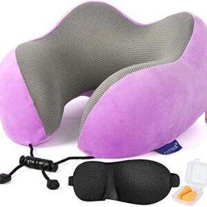 GOTDYA Travel Pillow,Travel Neck Pillows for Sleeping,100% Pure Memory Foam Soft Comfort & Support Pillow for Airplane/Car/Office&Home Rest Use-Violet