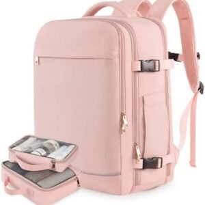 Large Travel Backpack for Women,Personal Item Travel Bag with 2 Packing Cubes, Carry on Backpack Airline Approved, Casual Daypack for Weekend Business Hiking (Pink)