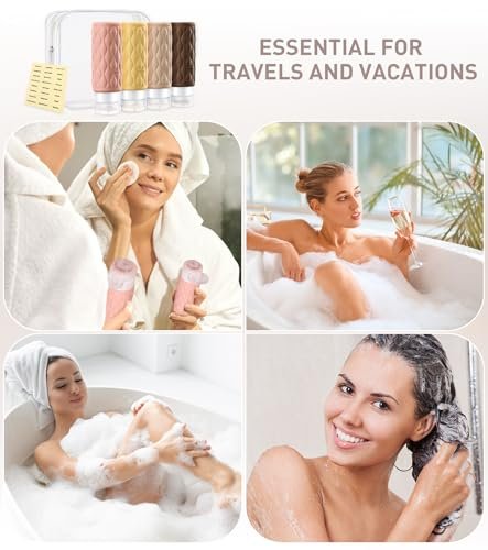 Travel Bottles for Toiletries, Christmas Stocking Stuffers Gifts for Women Men 3.4oz TSA Approved Silicone Travel Essentials for Shampoo Conditioner, with Clear Toiletry Bag and Label, Cream - Image 7