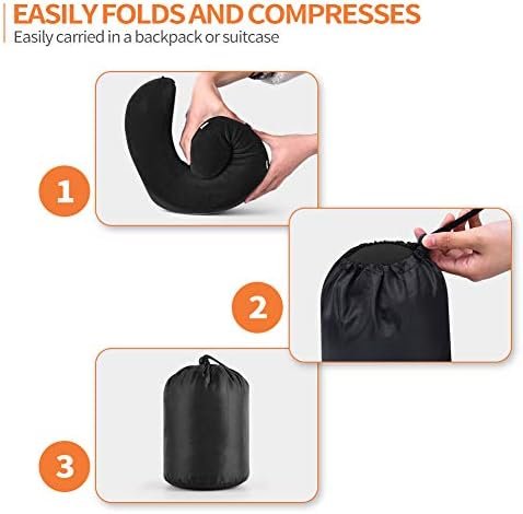 Travel Pillow 100% Memory Foam Pillow, Neck Pillow for Airplane, Neck & Head Support Pillow for Sleeping Rest & Car, Travel Pillows Kit with Storage Bag, Sleep Mask and Earplugs Black - Image 6