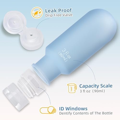 Travel Bottles for Toiletries,3oz Leak Proof Squeezable Travel Size Containers, 5 Pack TSA Approved Travel Essentials for Shampoo Conditioner,Silicone,Black Pack - Image 3