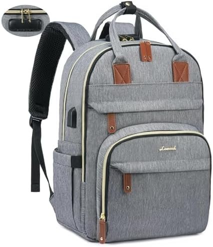 LOVEVOOK Laptop Backpack for Women & Men, Unisex Travel Anti-theft Work Bag, Business Computer College Backpacks Purse, Casual Hiking Outdoor Carry On Daypack with Lock, Fits 15.6 Inch Laptop, Grey