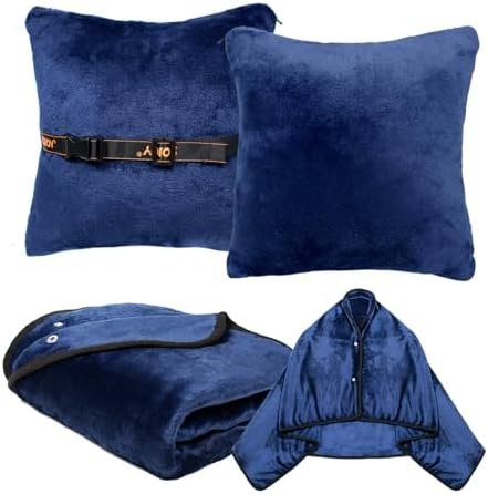 Sojoy 3 in 1 Travel Blanket & Pillow Set for Airplane, Warm Wearable Blanket-Portable Travel Pillow,Perfect Travel Essentials for Long Trips, Flying, and Road Trips (60 * 43inches)
