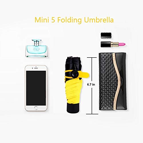 Portable Umbrella Mini & Small - Travel Sun Rain Beach Golf- Elegant Slim Design, Windproof Compact Lightweight Folding - for Kids and Adults Outdoor (5 Folding Yellow) - Image 2