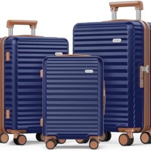 SHOWKOO Luggage Sets 3 Piece Hardside Expandable Suitcase with Double Spinner Wheels Tsa Lock Blue (20in/24in/28in)