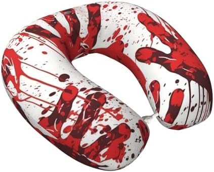 Travel Pillow Bloody Handprints Neck Rest Soft Comfortable Travel Neck Pillow U-Shaped Memory Foam Sleeping Rest Cushion Travel Accessories for Airplane Car and Office - Image 2