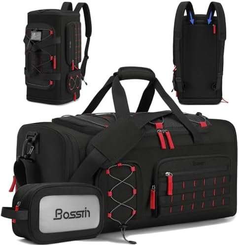 Bosstin Gym Bag for Men & Women, 45L Travel Duffle Sports Duffel Bag Gym Weekender Overnight Backpack with Shoe Compartment (Black)