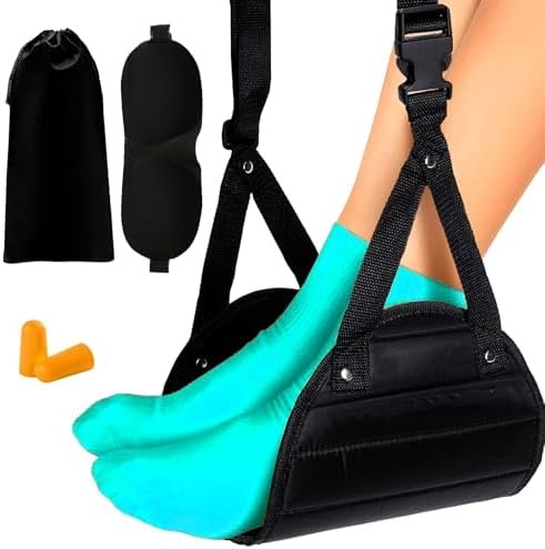 Foot Hammock for Plane Travel Accessories,Comfortable and Portable Airplane Foot Hammock,with Eye Mask and Earplugs,- Airplane Travel Essentials to Relax Your Feet,Best Gifts for People Who Travel