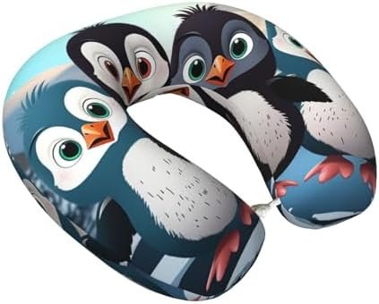 Travel Pillow Five Cute Penguins Neck Rest Soft Comfortable Travel Neck Pillow U-Shaped Memory Foam Sleeping Rest Cushion Travel Accessories for Airplane Car and Office - Image 2