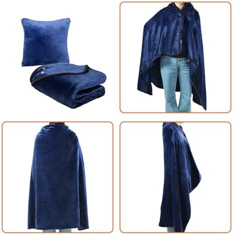 Sojoy 3 in 1 Travel Blanket & Pillow Set for Airplane, Warm Wearable Blanket-Portable Travel Pillow,Perfect Travel Essentials for Long Trips, Flying, and Road Trips (60 * 43inches) - Image 2