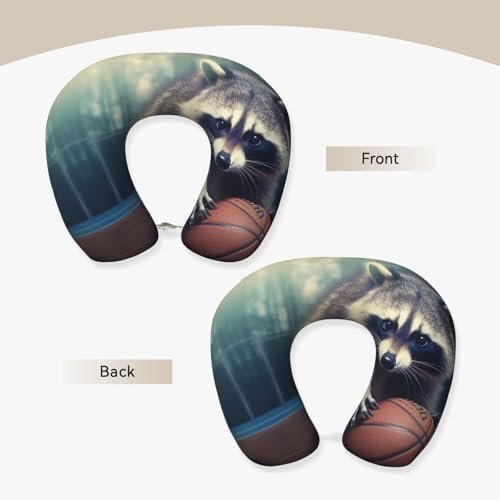 Travel Pillow Funny Raccoon Basketball Neck Rest Soft Comfortable Travel Neck Pillow U-Shaped Memory Foam Sleeping Rest Cushion Travel Accessories for Airplane Car and Office - Image 3