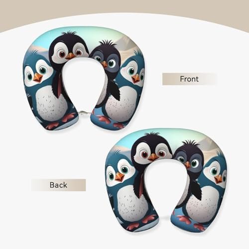 Travel Pillow Five Cute Penguins Neck Rest Soft Comfortable Travel Neck Pillow U-Shaped Memory Foam Sleeping Rest Cushion Travel Accessories for Airplane Car and Office - Image 3