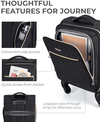 BAGSMART Underseat Carry On luggage Airline approved, 16-inch Softside Underseater Travel Suitcase with Spinner Wheels Lightweight Overnight Bag Small Rolling Carry-on for Women Men Weekender,Black - Image 7