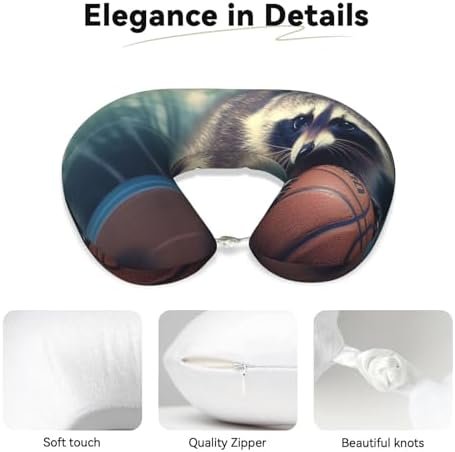 Travel Pillow Funny Raccoon Basketball Neck Rest Soft Comfortable Travel Neck Pillow U-Shaped Memory Foam Sleeping Rest Cushion Travel Accessories for Airplane Car and Office - Image 4