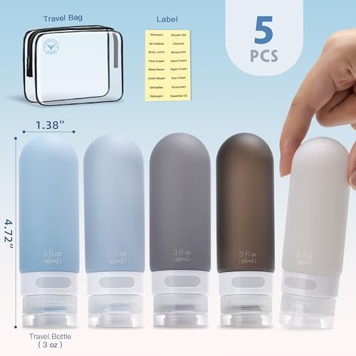 Travel Bottles for Toiletries,3oz Leak Proof Squeezable Travel Size Containers, 5 Pack TSA Approved Travel Essentials for Shampoo Conditioner,Silicone,Black Pack - Image 2