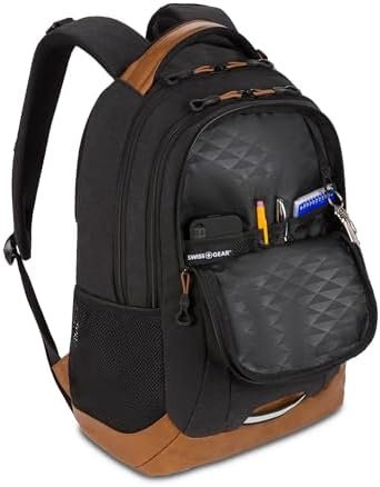 SwissGear Cecil 5505 Laptop Backpack, Black Canvas/Brown, 18-Inch - Image 8