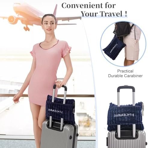 Travel Blanket Airplane Compact with Bag 2 in 1 Travel Blanket and Pillow Set Blanket for Airplane Airplane Travel Essentials Car Blankets for Adults ((Navy Blue) - Image 3