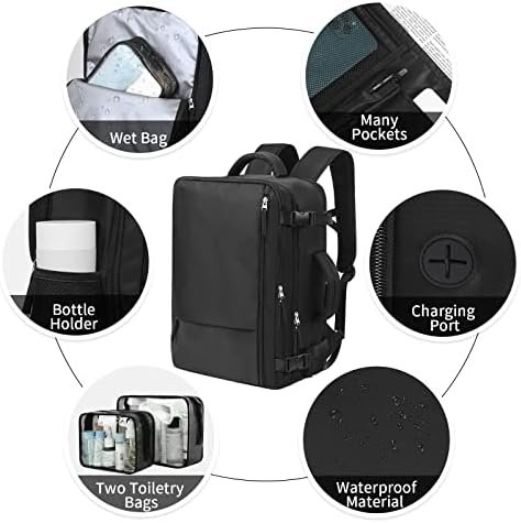 Hanples Travel Backpack for Women Men, Large Carry On Person Item Backpack Flight Approved, 17.3 In Laptop Bag, Waterproof anti theft Casual Hiking Bag (Black) - Image 6