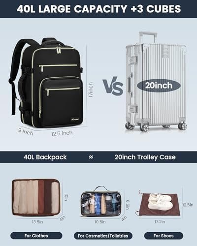 LOVEVOOK Travel Backpack For Women,40L Carry On Backpack Flight Approved,TSA Personal Item Travel Bag Fits 17 Inch Laptop,Business Weekender Overnight Daypack with Toiletry Bag and Cube,Black - Image 3