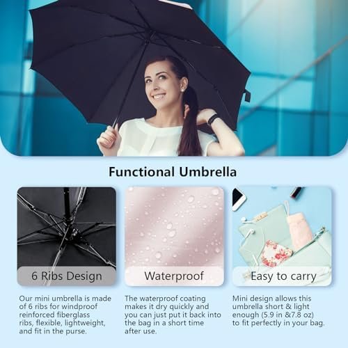 Mini Umbrella for Travel, Small Umbrella for Purse with Case for Sun and Rain, Sun Umbrella with UV Protection, Lightweight & Compact Umbrella for Women Men Kids(Green) - Image 4